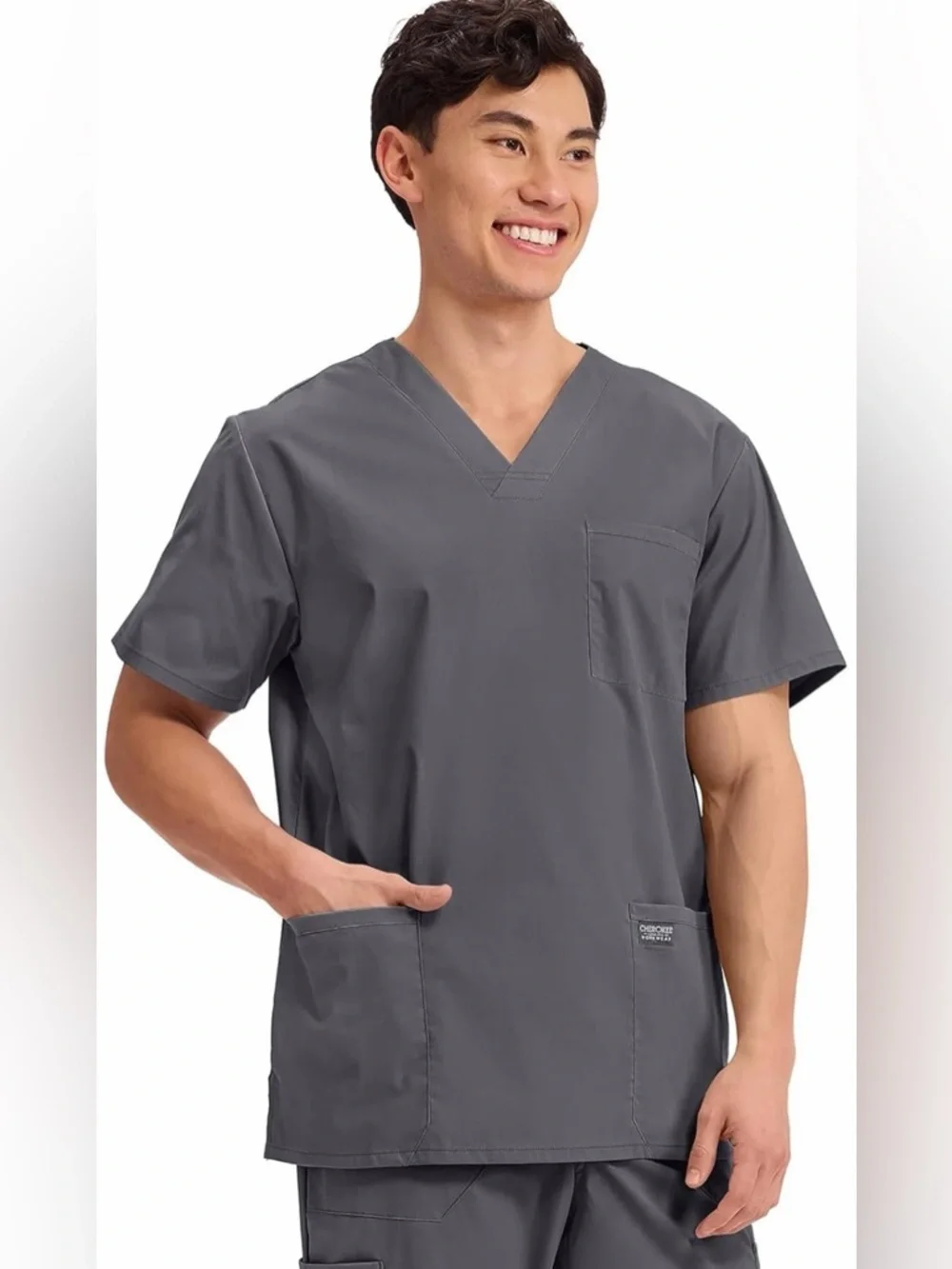 Cherokee Men's V-Neck Scrub Top in Gray workwear